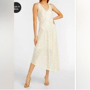 NWT Express Porcelain Sequin V-Neckline Asymmetrical Dress - M